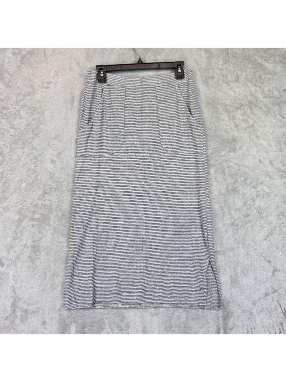 PrAna Skirt Womens S Gray Stripe Knit Midi Straight Elastic Waist Pockets Slit